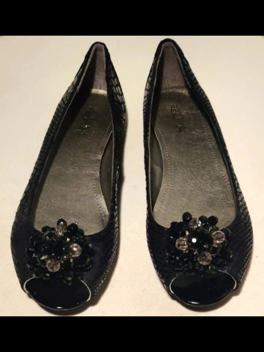 Kenneth Cole Reaction Womens 8.5 Peep Toe Black Flats New...No Box